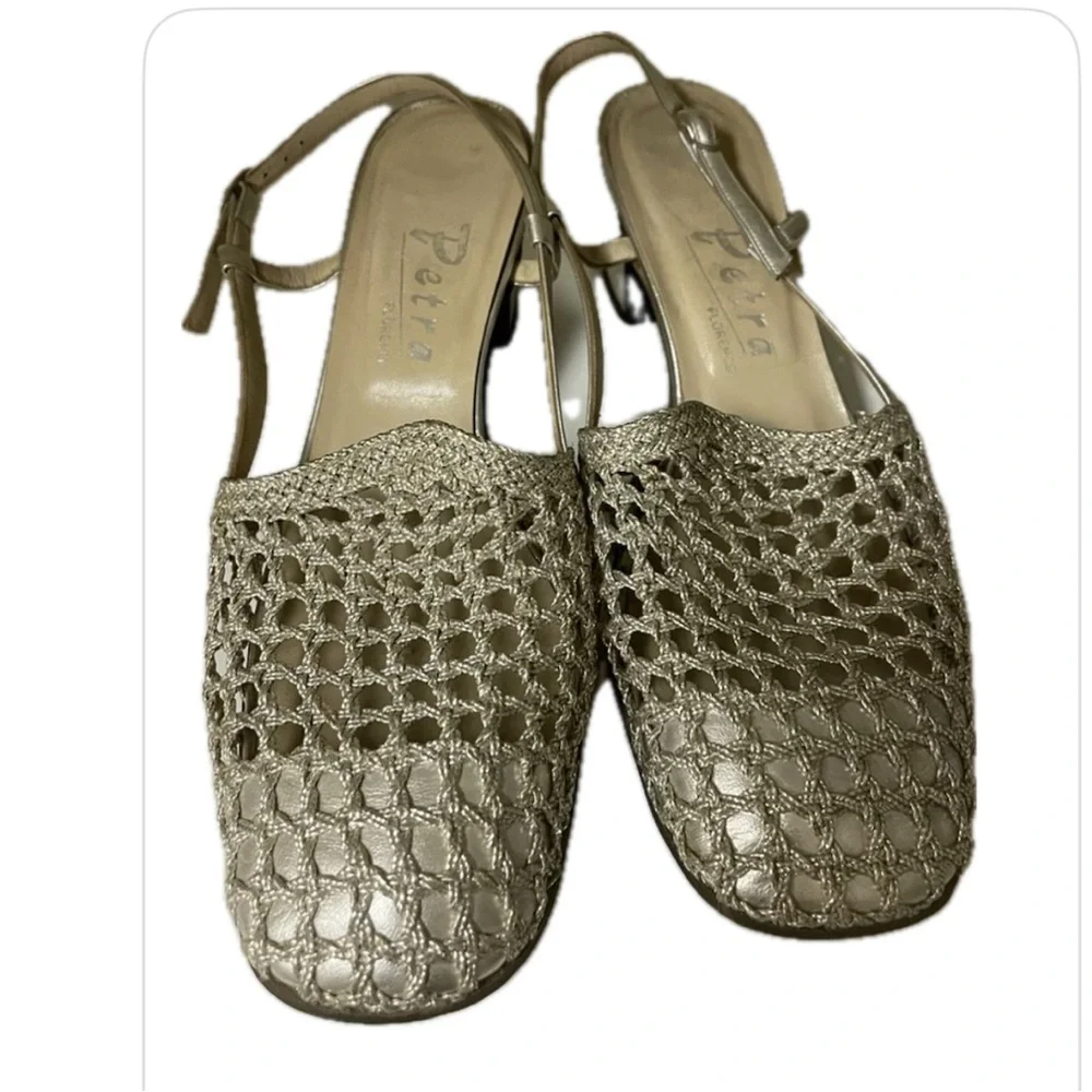 PETRA Italian Slingback Silver Woven Semi Pump Heel size 6.5